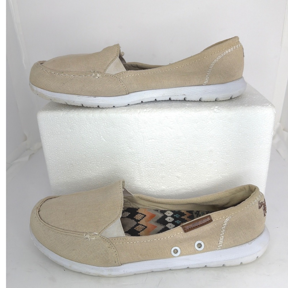 US Polo Assn Womens Tan Canvas Slip On Loafers Shoes Size 9M 0128